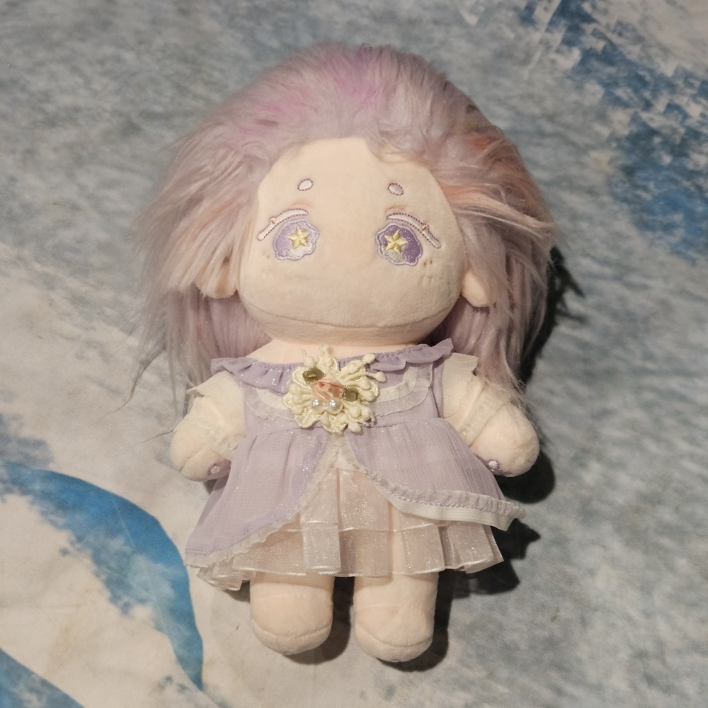 Poseable Anime Style Cotton Doll Purple Hair Star Eyes Removable Outfit 9-10"